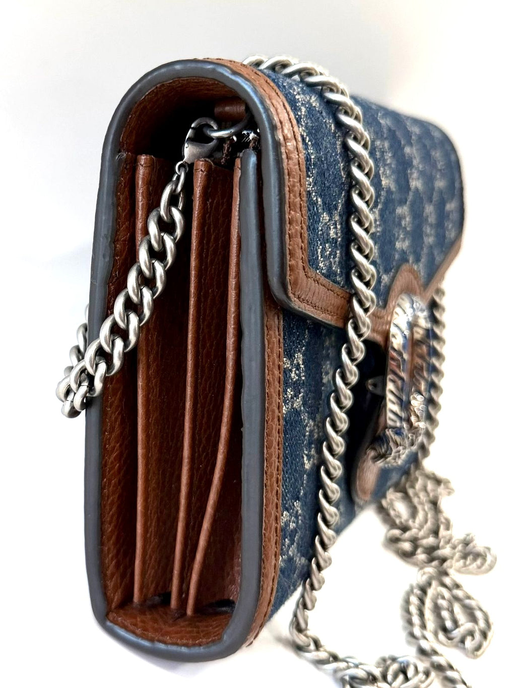 GUCCI GG MARMONT DIONYSUS DENIM WALLET ON A CHAIN