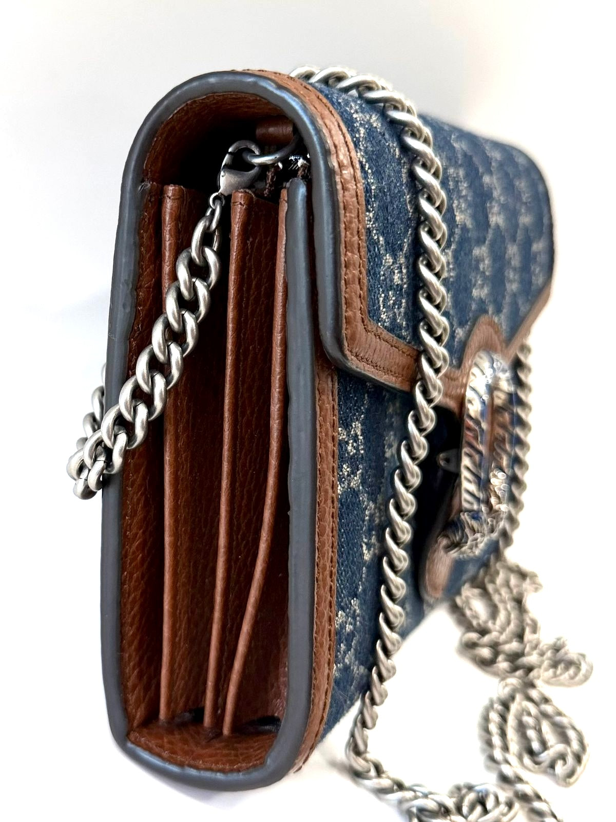 GUCCI GG MARMONT DIONYSUS DENIM WALLET ON A CHAIN
