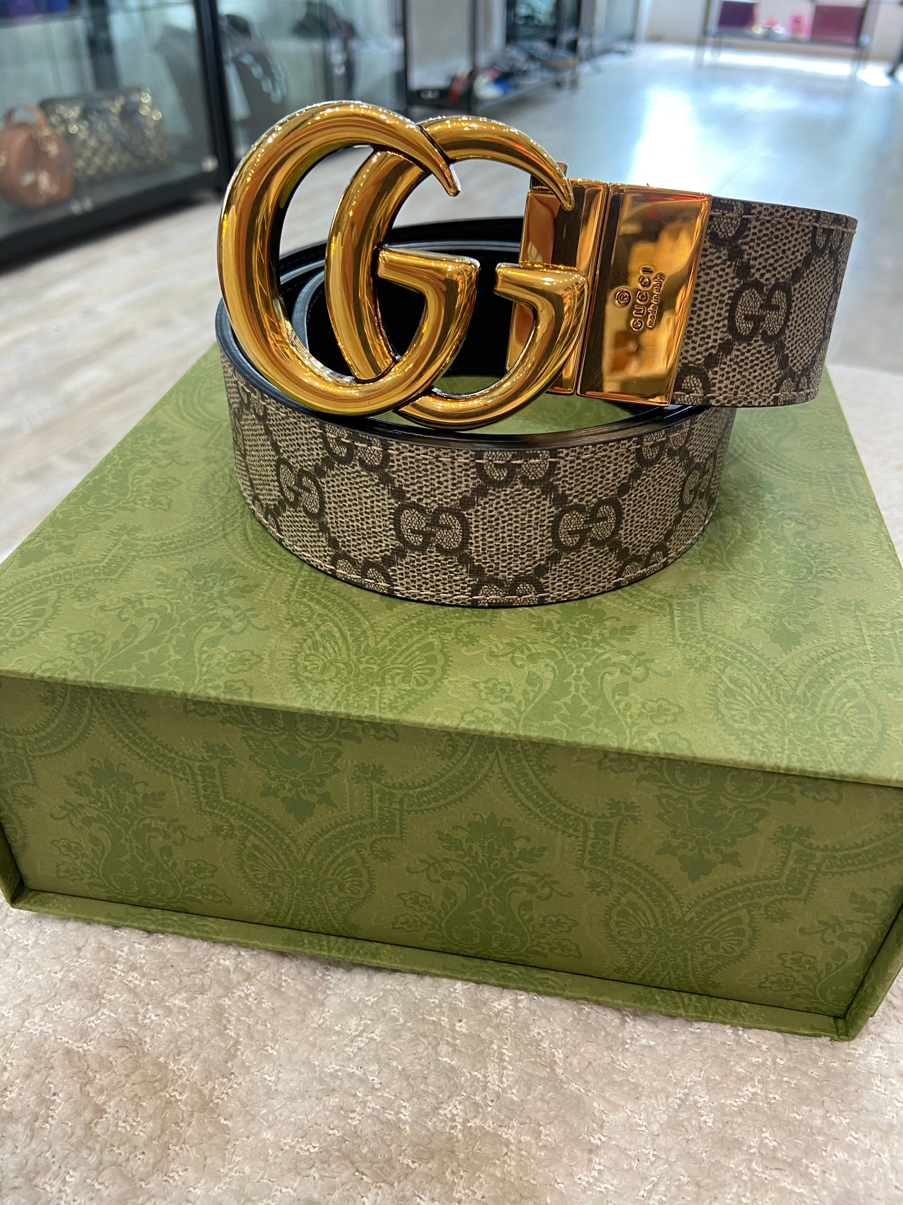 GUCCI GG MARMONT CANVAS LEATHER REVERSIBLE BELT