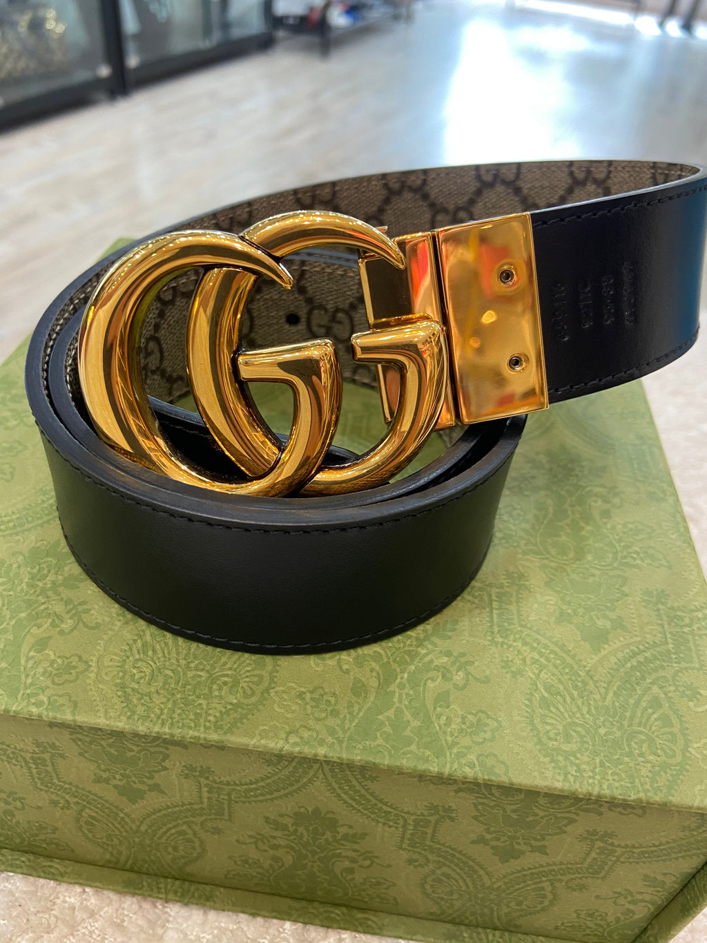 GUCCI GG MARMONT CANVAS LEATHER REVERSIBLE BELT