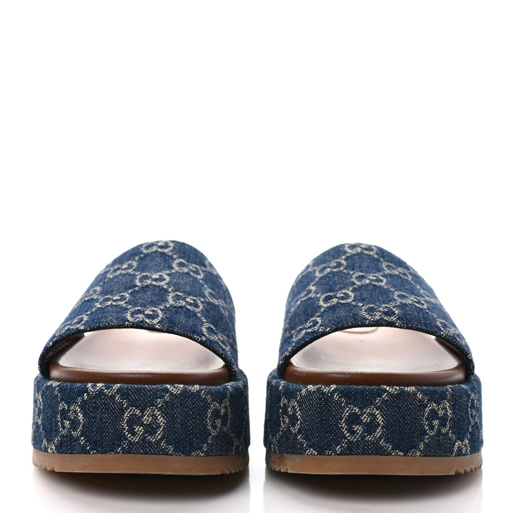 GUCCI GG SUPREME DENIM MONOGRAM ANGELINA PLATFORM MULES