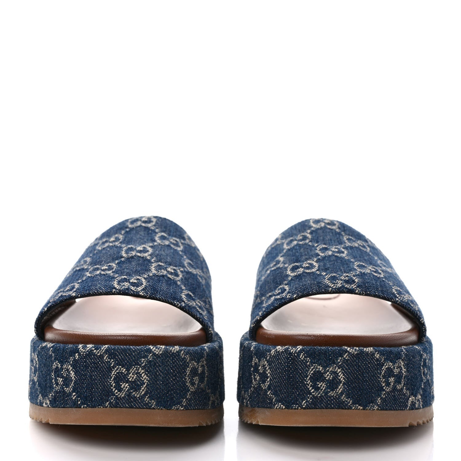 GUCCI GG SUPREME DENIM MONOGRAM ANGELINA PLATFORM MULES
