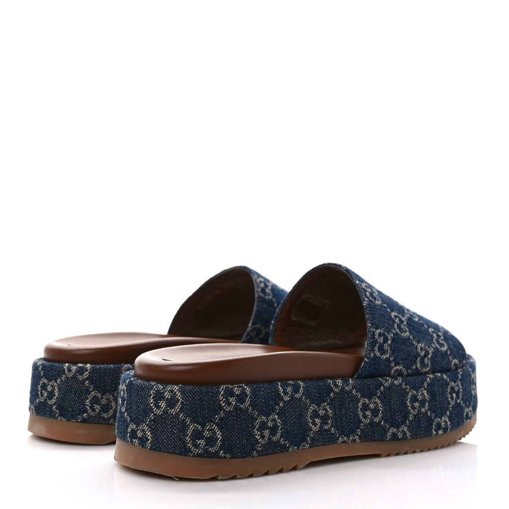 GUCCI GG SUPREME DENIM MONOGRAM ANGELINA PLATFORM MULES