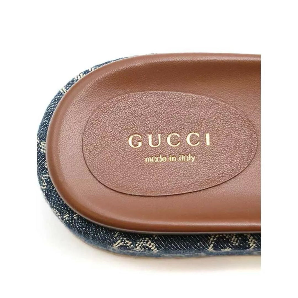 GUCCI GG SUPREME DENIM MONOGRAM ANGELINA PLATFORM MULES
