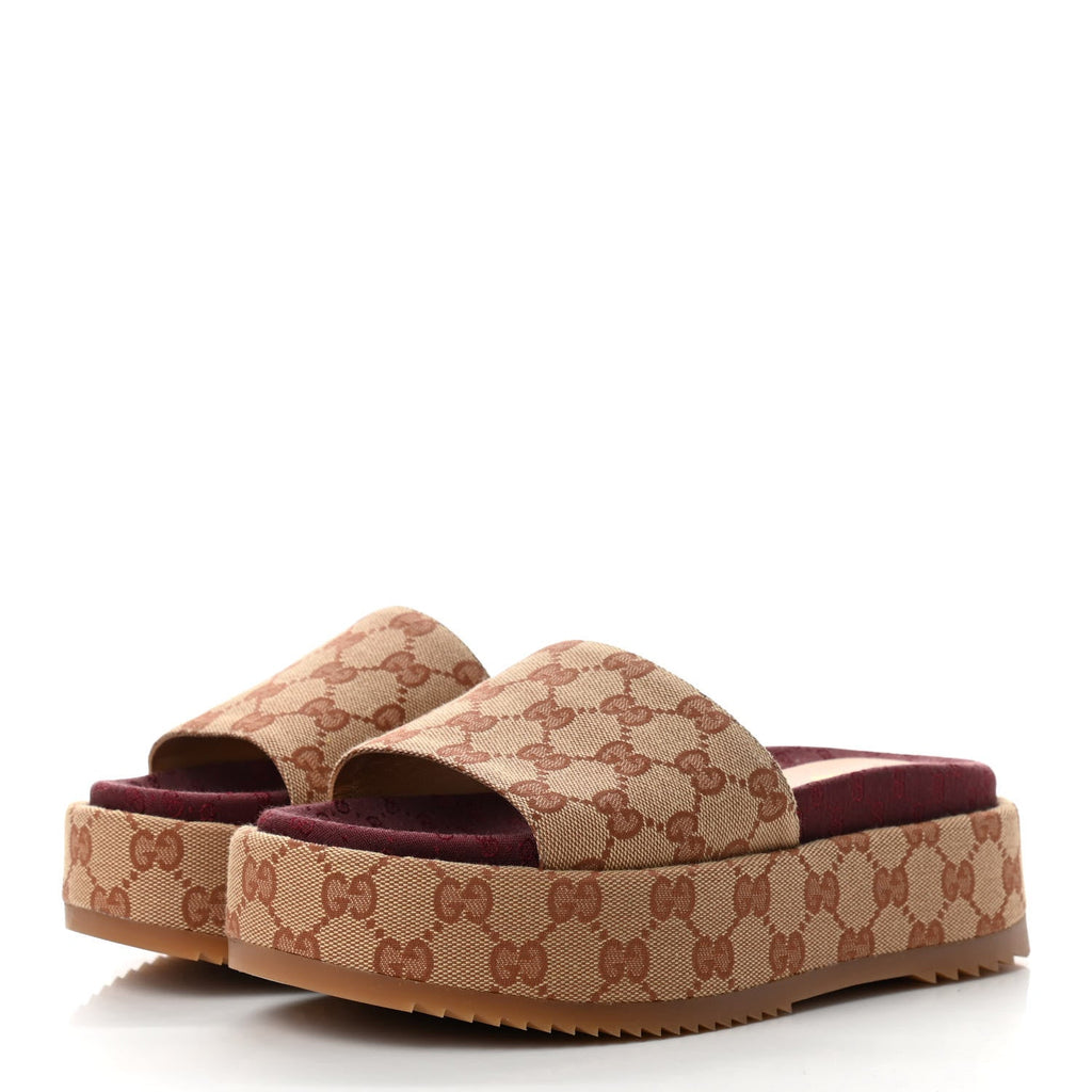GUCCI GG SUPREME ANGELINA PLATFORM SLIDE SANDALS