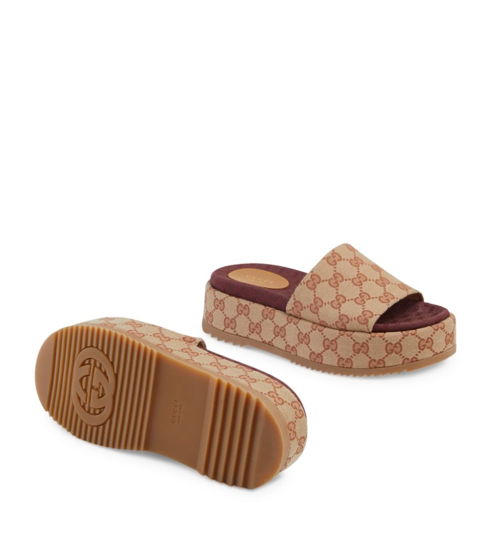 GUCCI GG SUPREME ANGELINA PLATFORM SLIDE SANDALS