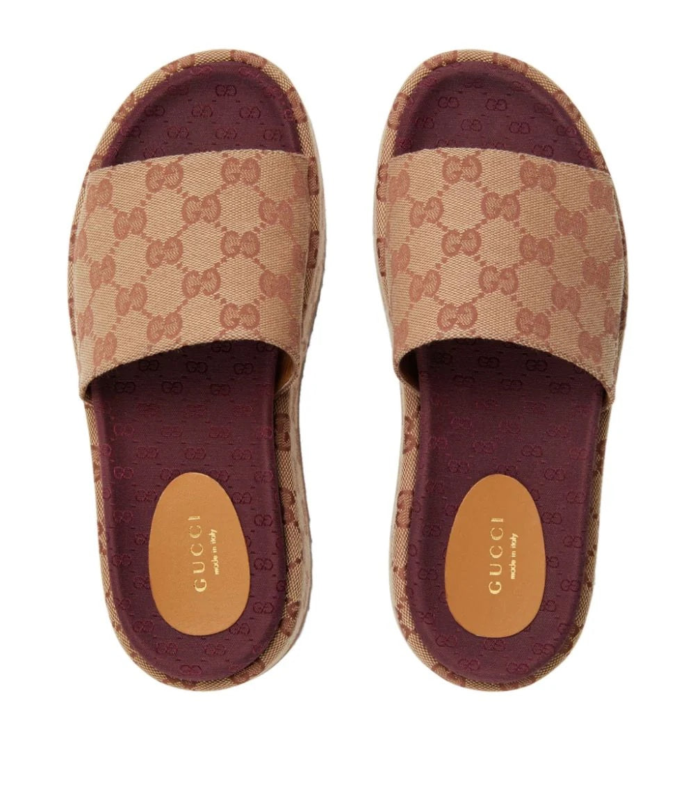 GUCCI GG SUPREME ANGELINA PLATFORM SLIDE SANDALS