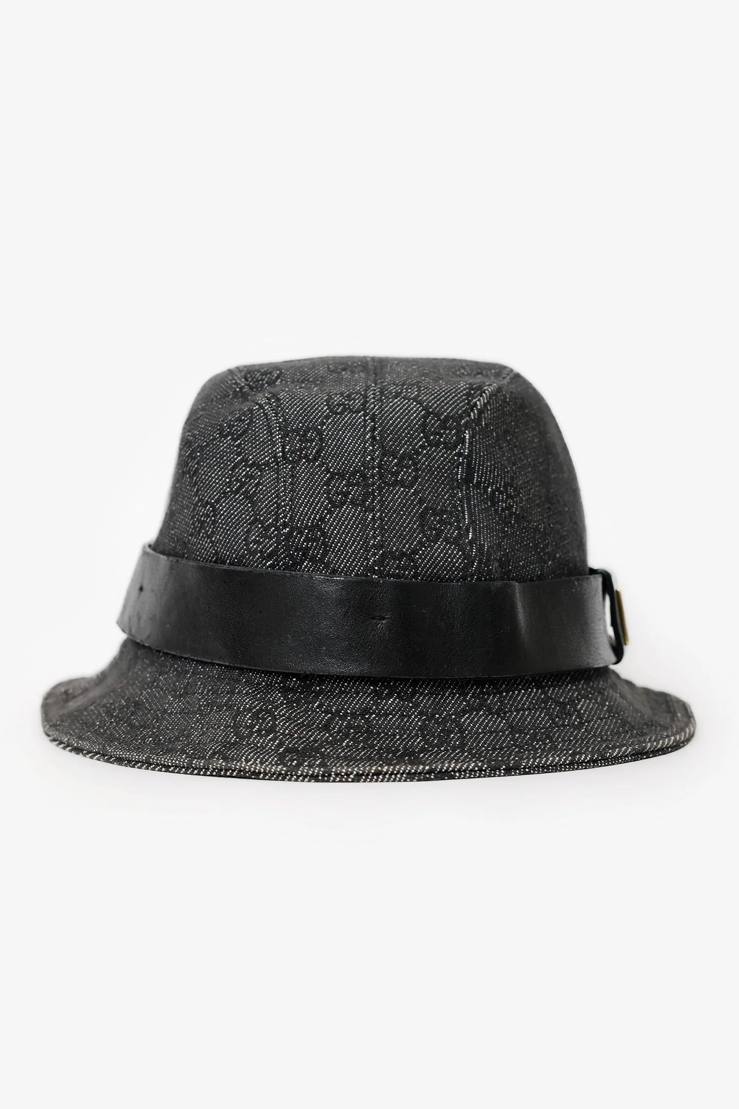 GUCCI GG MONOGRAM BLACK DENIM LEATHER TRIM BUCKET HAT