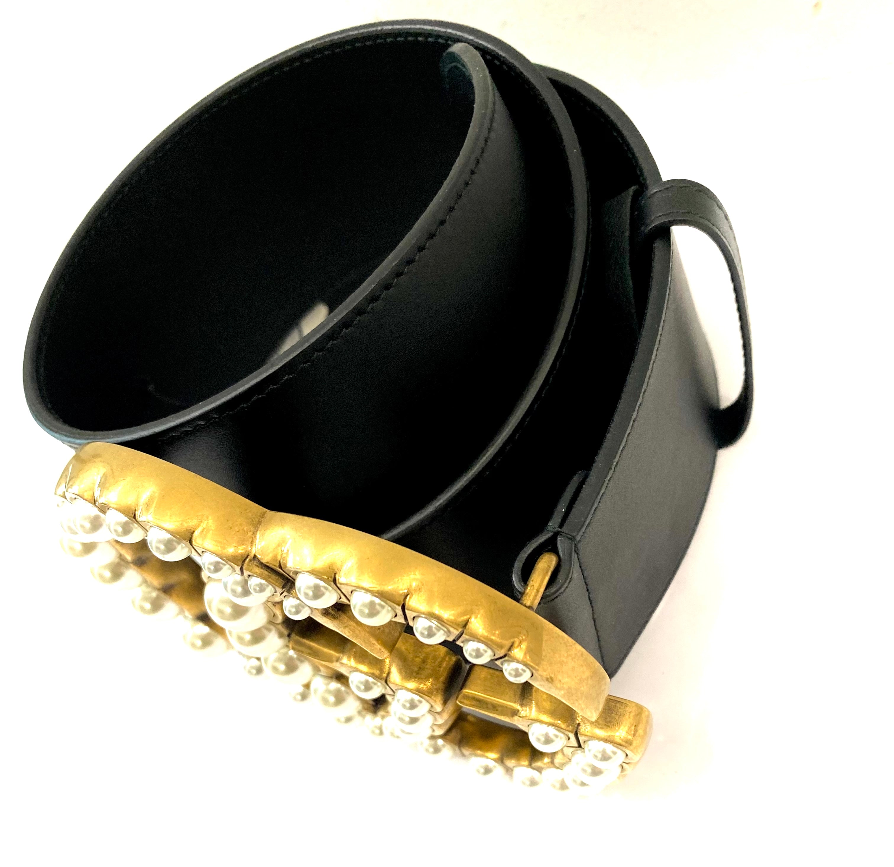 GUCCI JUMBO GG MOON PEARL CALFSKIN LEATHER BELT