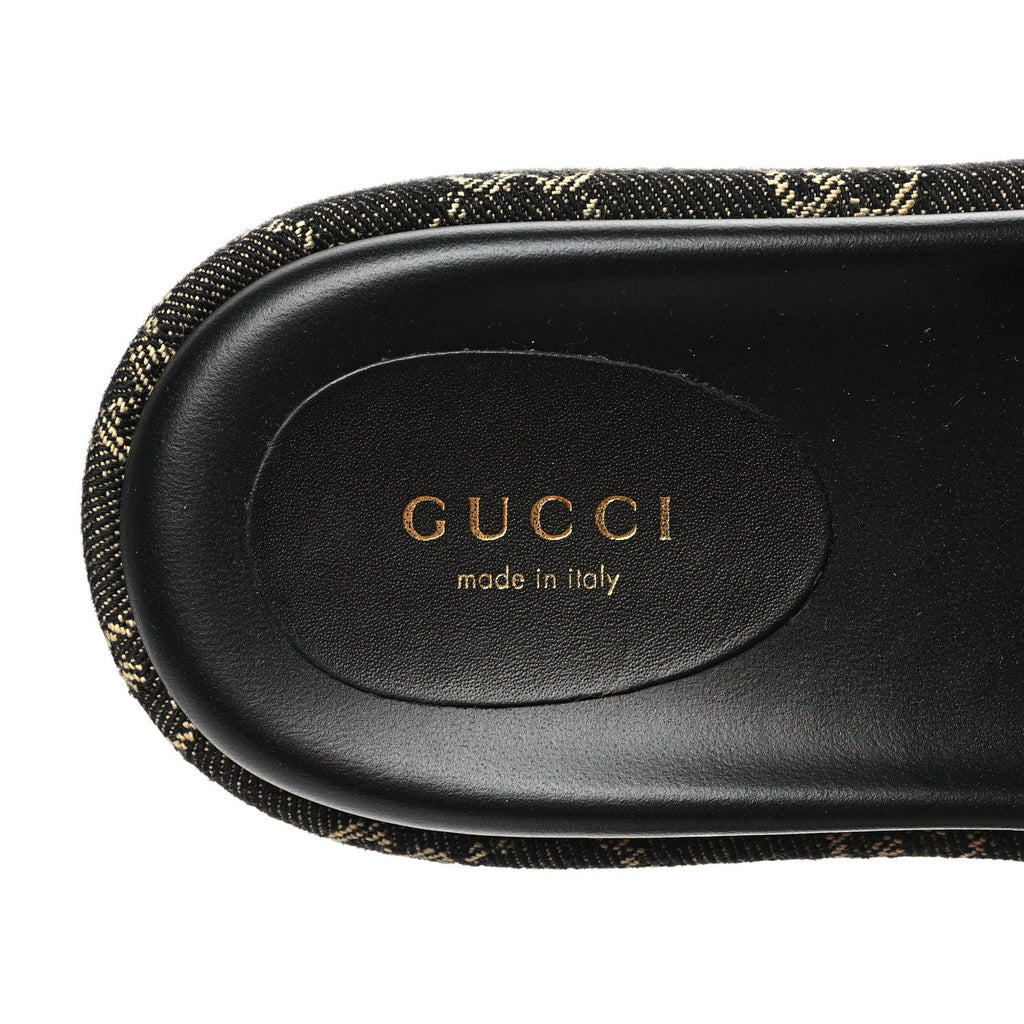 GUCCI GG SUPREME BLACK DENIM MONOGRAM ANGELINA PLATFORM SLIDES