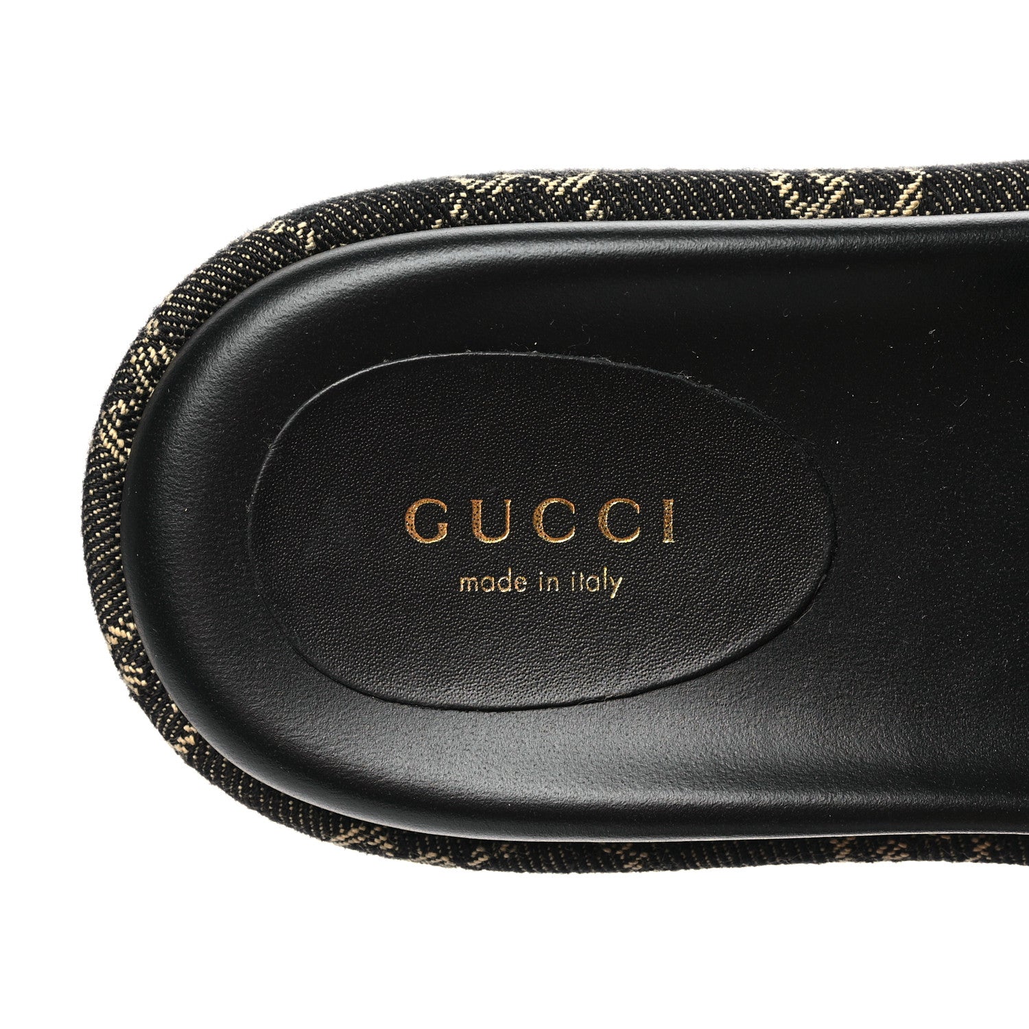 GUCCI GG SUPREME BLACK DENIM MONOGRAM ANGELINA PLATFORM SLIDES
