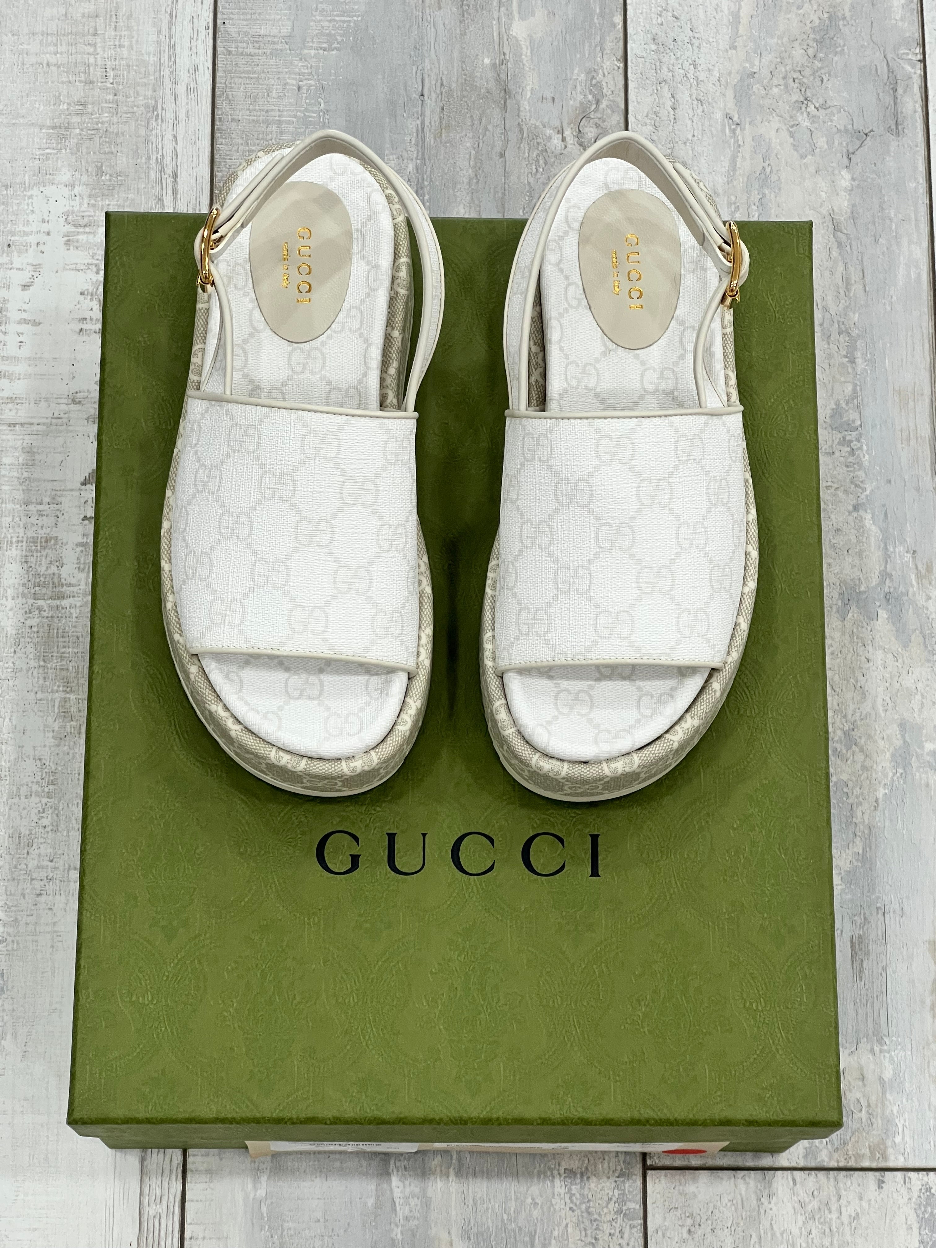 GUCCI GG SUPREME MONOGRAM ANGELINA PLATFORM SLINGBACK SANDALS