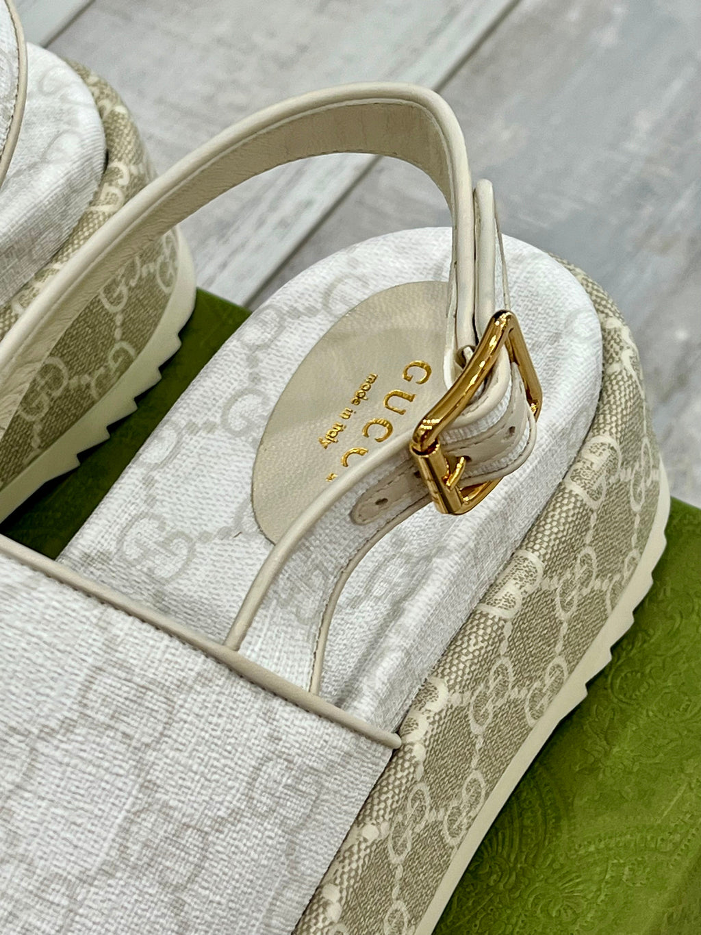 GUCCI GG SUPREME MONOGRAM ANGELINA PLATFORM SLINGBACK SANDALS