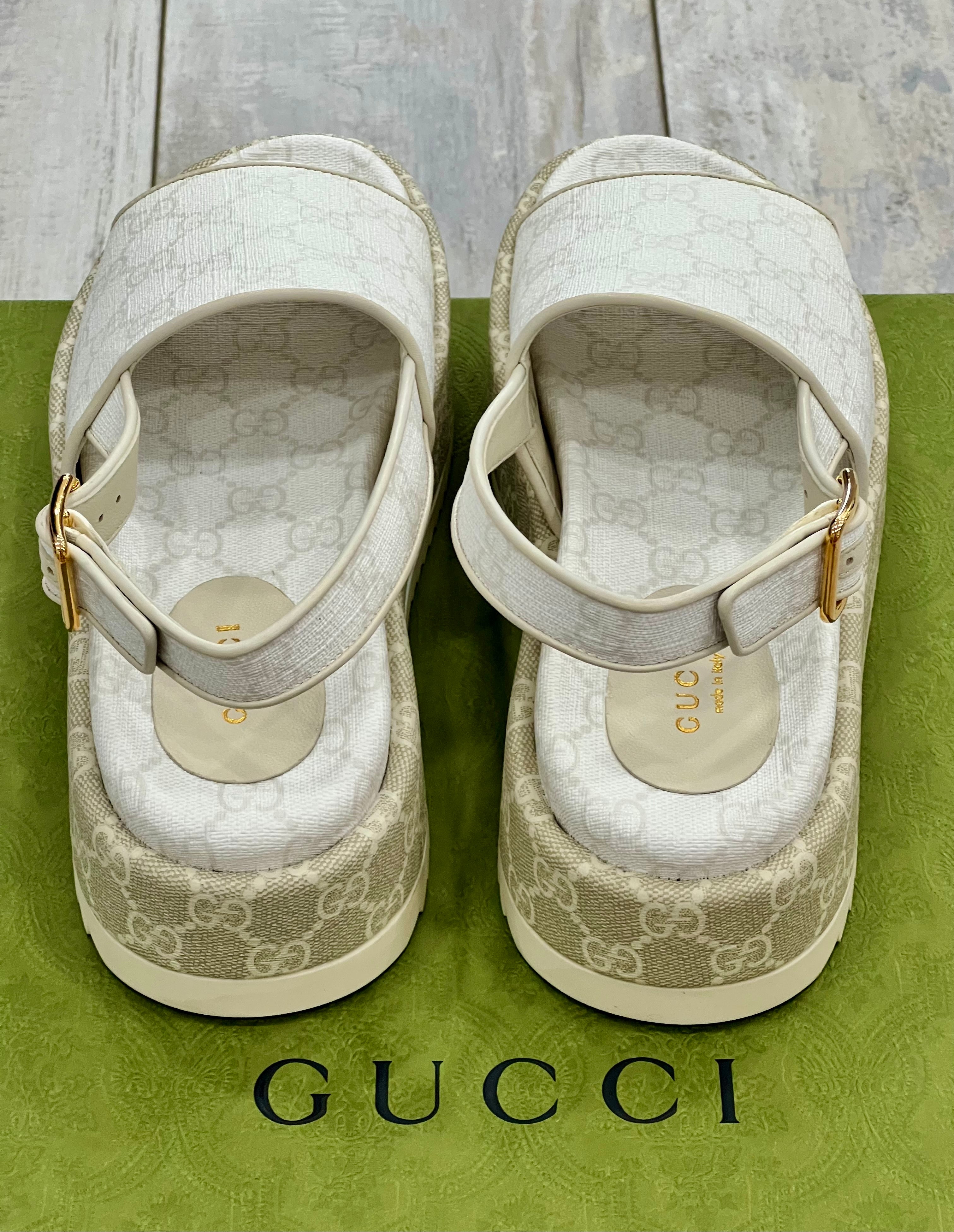 GUCCI GG SUPREME MONOGRAM ANGELINA PLATFORM SLINGBACK SANDALS