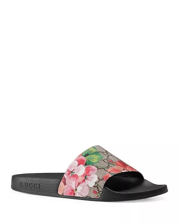 GUCCI GG SUPREME MONOGRAM BLOOMS SLIDE MULES