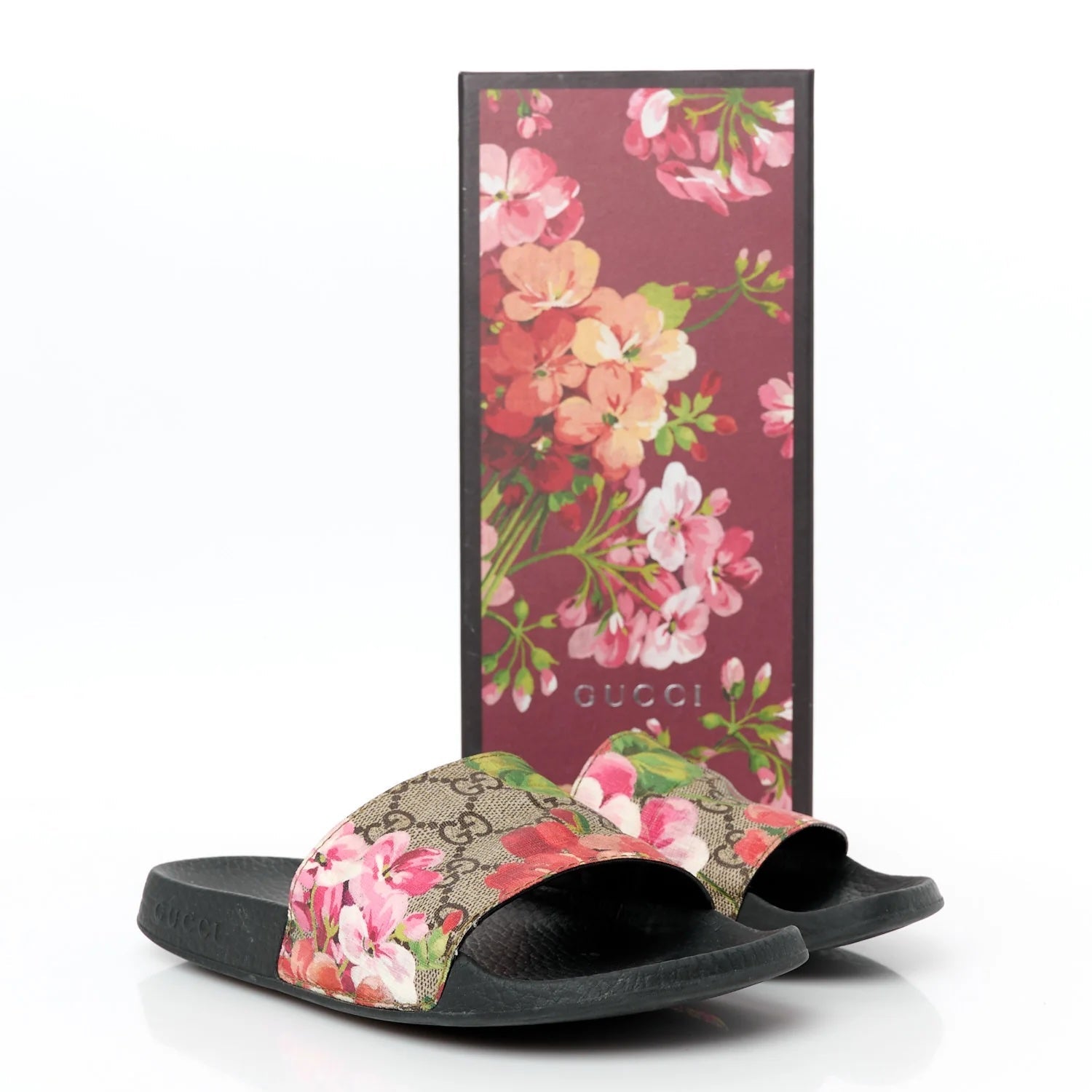 GUCCI GG SUPREME MONOGRAM BLOOMS SLIDE MULES