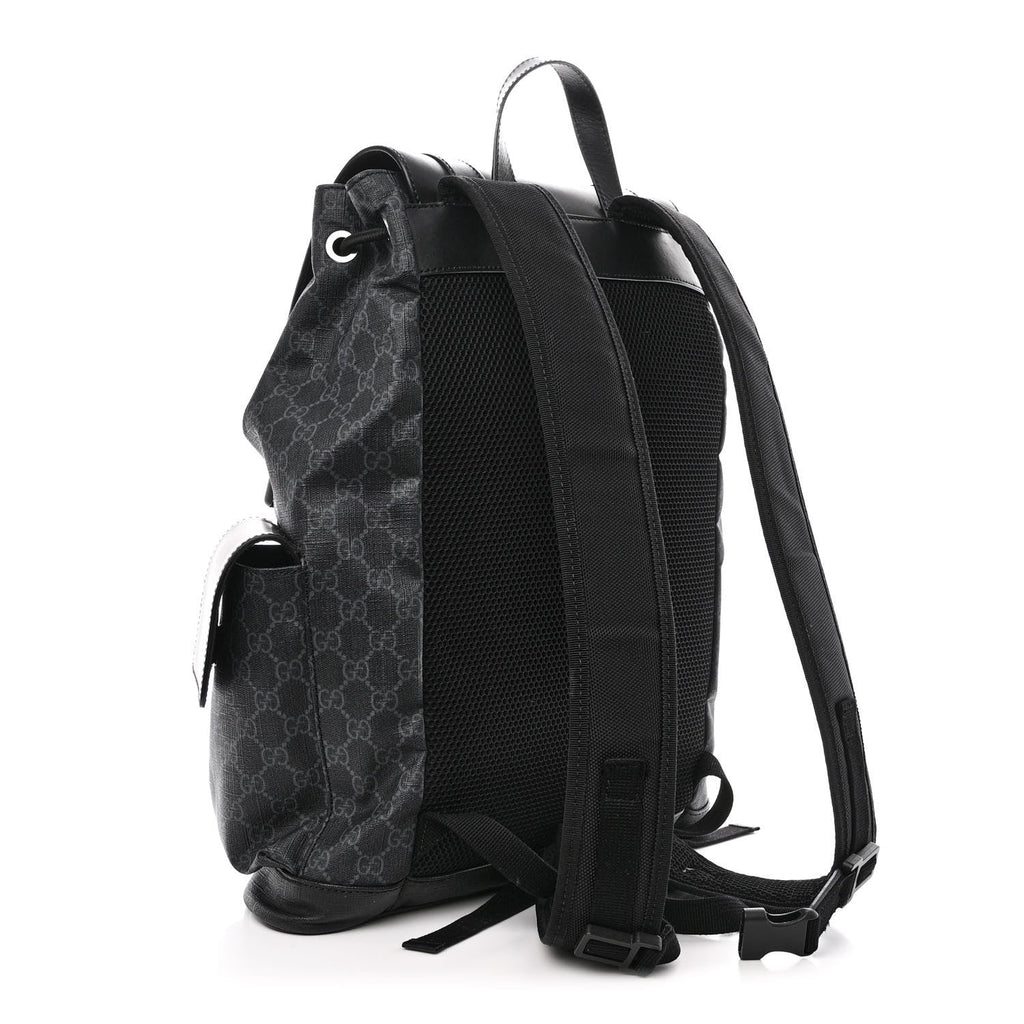 GUCCI GG SUPREME MONOGRAM CALFSKIN WEB DOUBLE BUCKLE BACKPACK