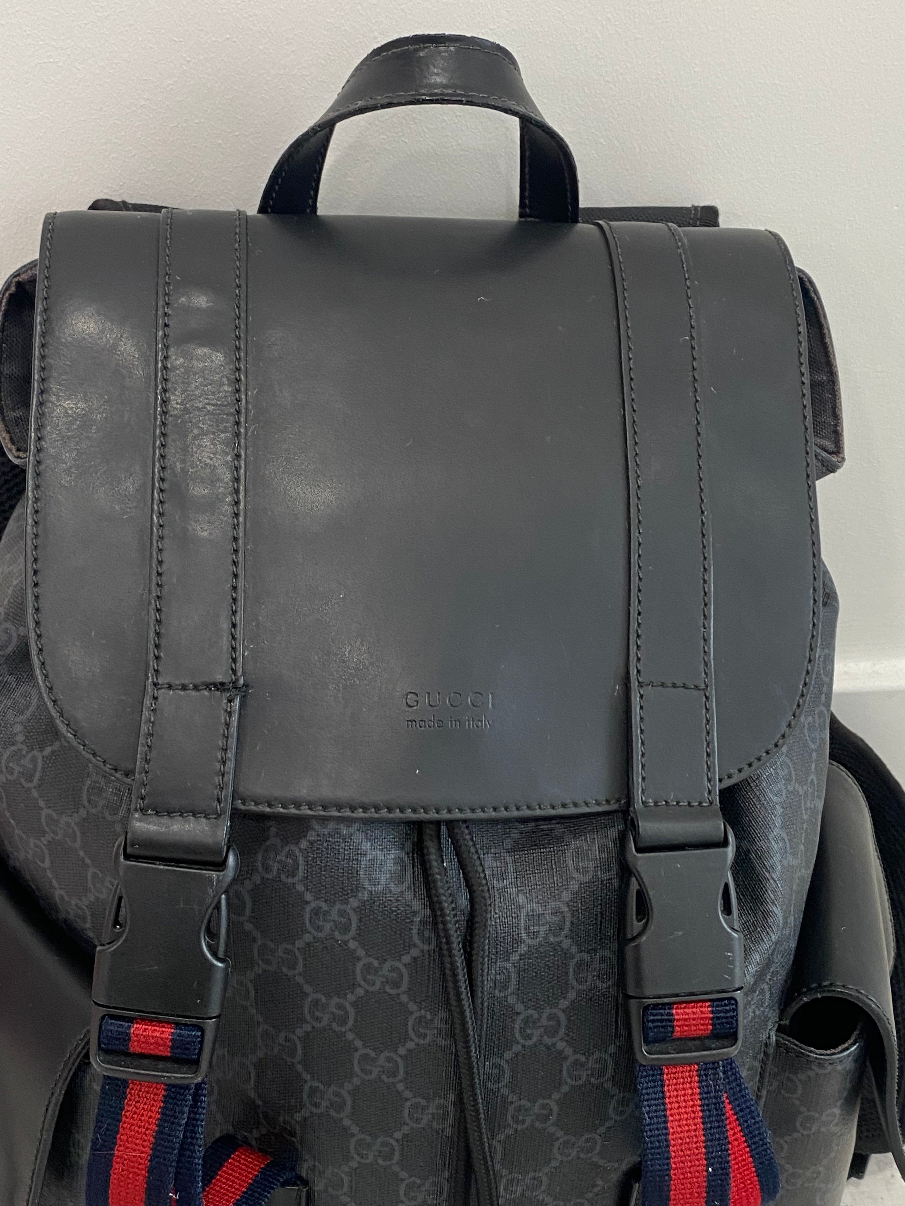 GUCCI GG SUPREME MONOGRAM CALFSKIN WEB DOUBLE BUCKLE BACKPACK