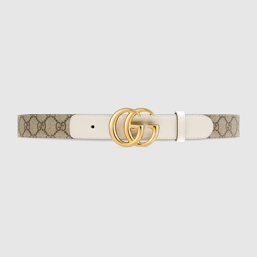 GUCCI GG SUPREME MONOGRAM CANVAS & CALFSKIN LEATHER WIDE BELT