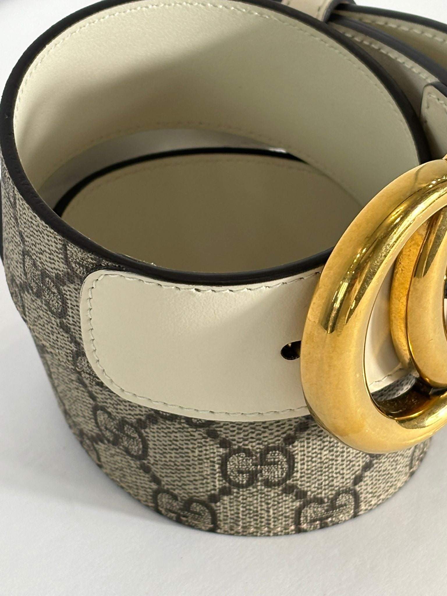 GUCCI GG SUPREME MONOGRAM CANVAS & CALFSKIN LEATHER WIDE BELT