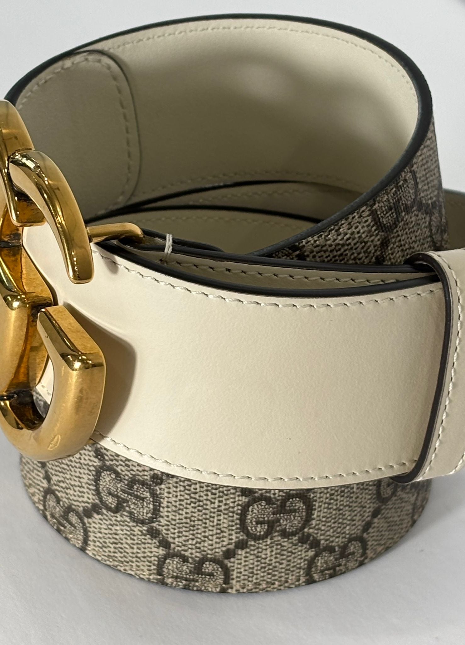 GUCCI GG SUPREME MONOGRAM CANVAS & CALFSKIN LEATHER WIDE BELT