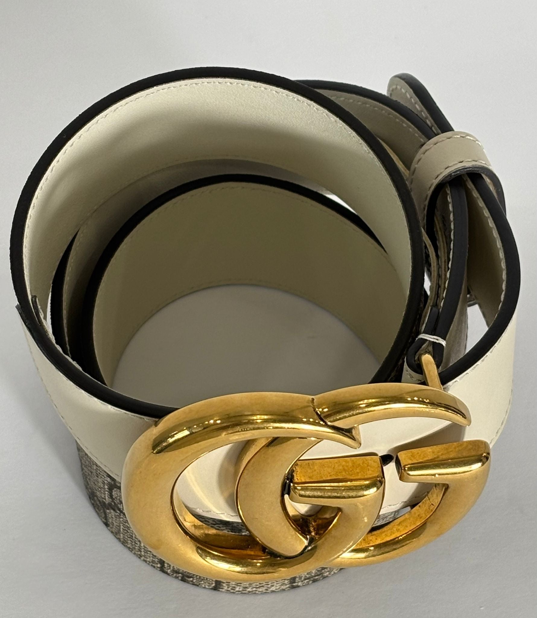 GUCCI GG SUPREME MONOGRAM CANVAS & CALFSKIN LEATHER WIDE BELT