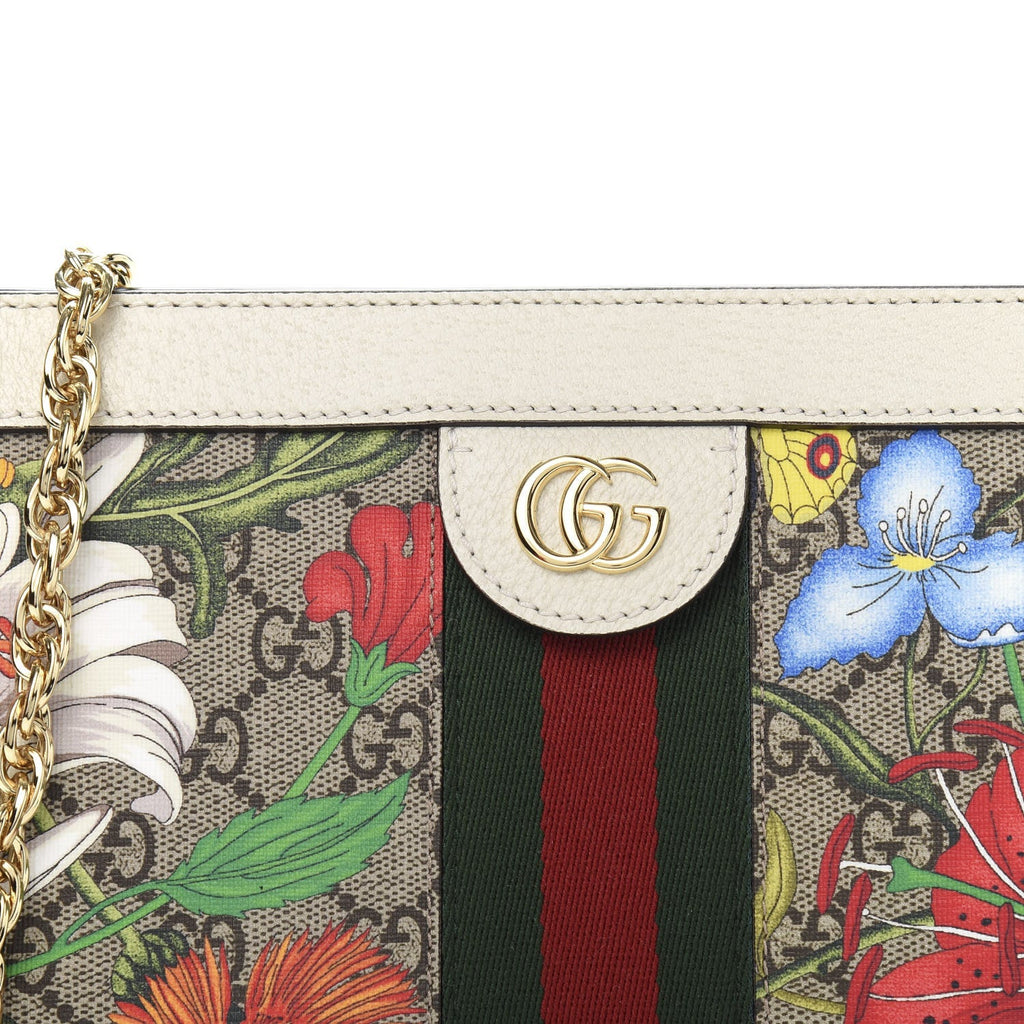 GUCCI GG SUPREME MONOGRAM FLORA WEB OPHIDIA CHAIN BAG