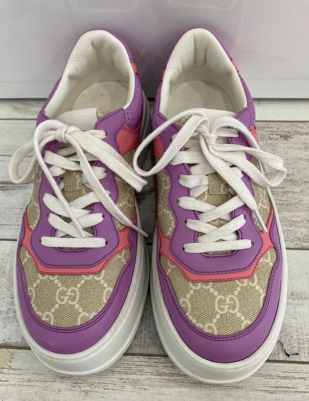 GUCCI GG SUPREME MONOGRAM PERFORATED PLATFORM SNEAKERS