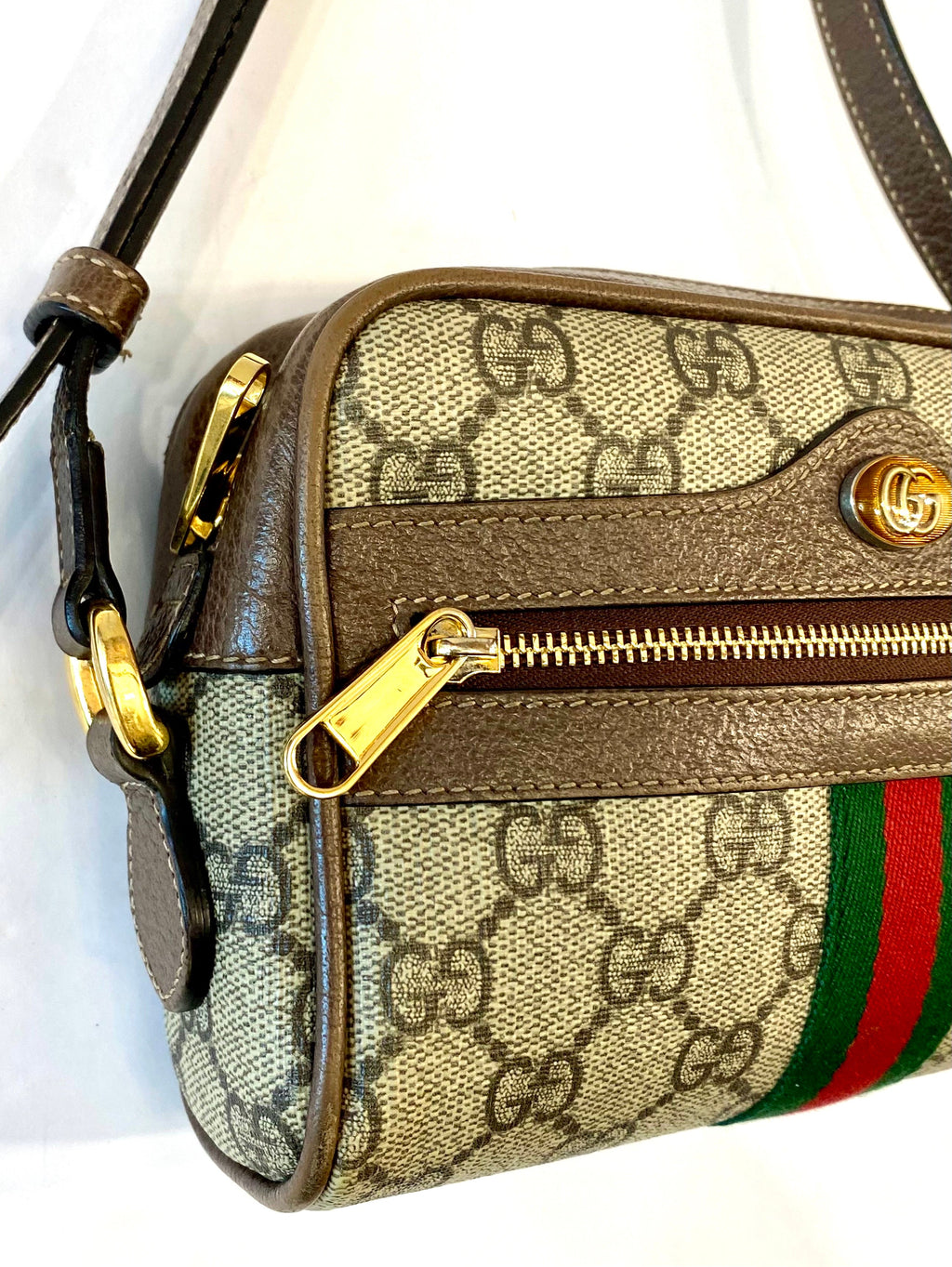 GUCCI GG SUPREME MONOGRAM WEB MINI OPHIDIA CROSSBODY