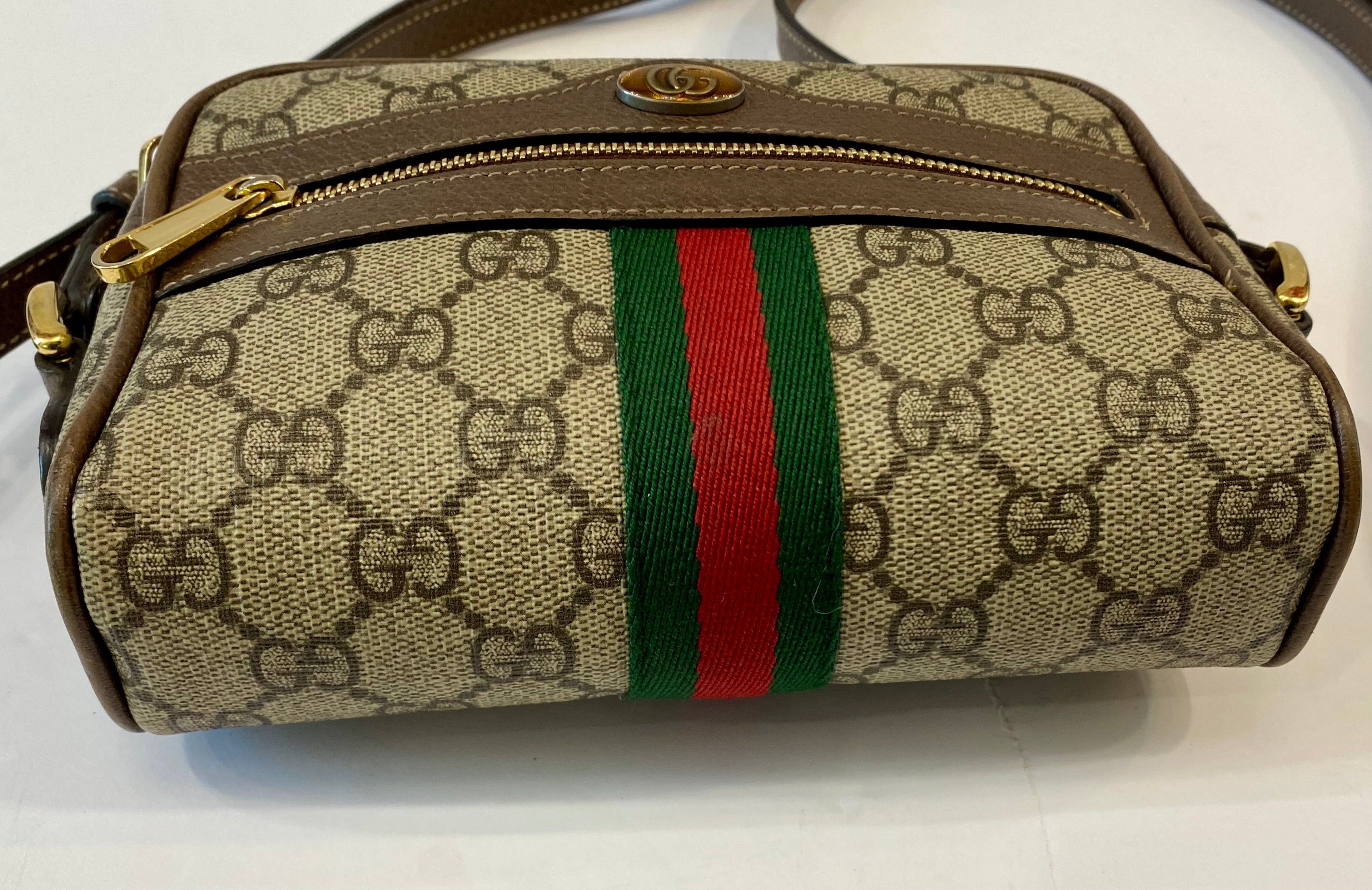 GUCCI GG SUPREME MONOGRAM WEB MINI OPHIDIA CROSSBODY