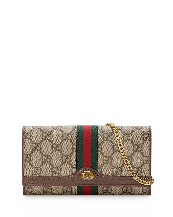 GUCCI GG SUPREME MONOGRAM WEB OPHIDIA WALLET ON CHAIN