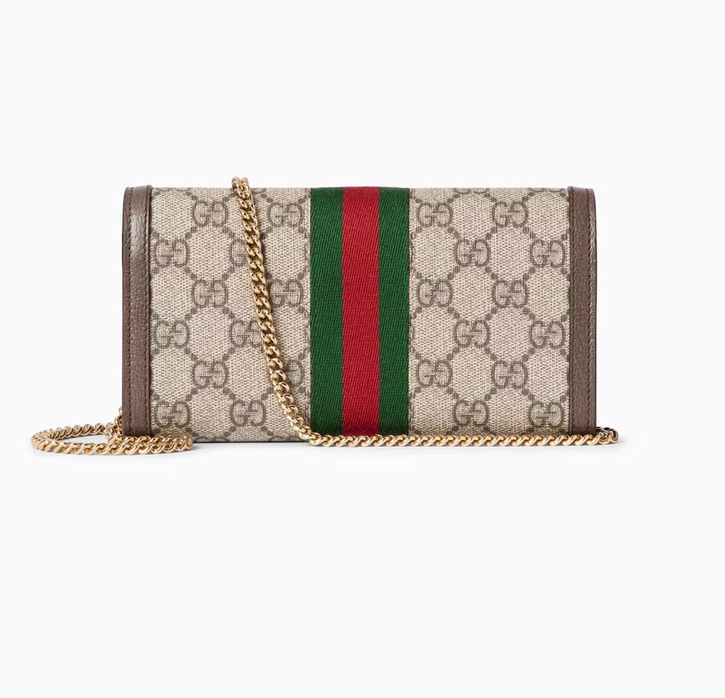 GUCCI GG SUPREME MONOGRAM WEB OPHIDIA WALLET ON CHAIN
