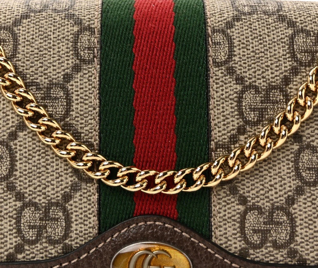 GUCCI GG SUPREME MONOGRAM WEB OPHIDIA WALLET ON CHAIN