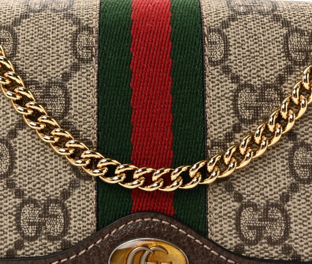 GUCCI GG SUPREME MONOGRAM WEB OPHIDIA WALLET ON CHAIN