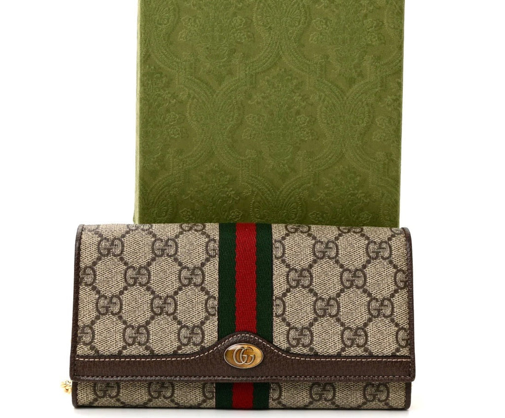 GUCCI GG SUPREME MONOGRAM WEB OPHIDIA WALLET ON CHAIN