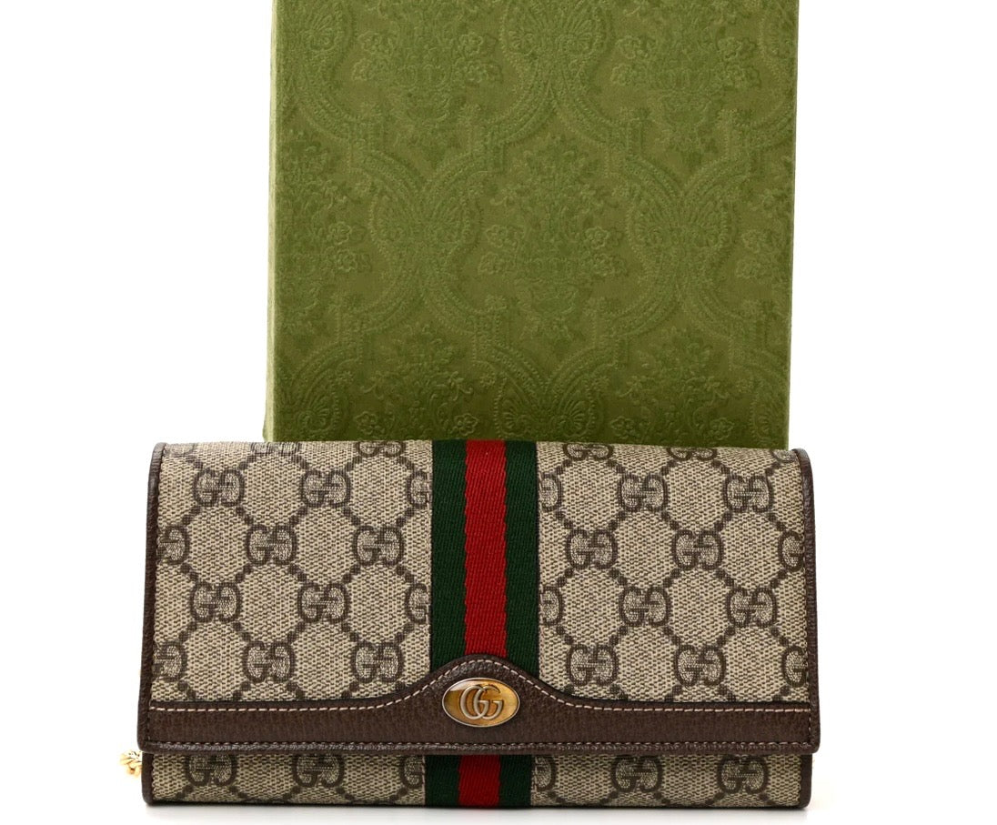 GUCCI GG SUPREME MONOGRAM WEB OPHIDIA WALLET ON CHAIN