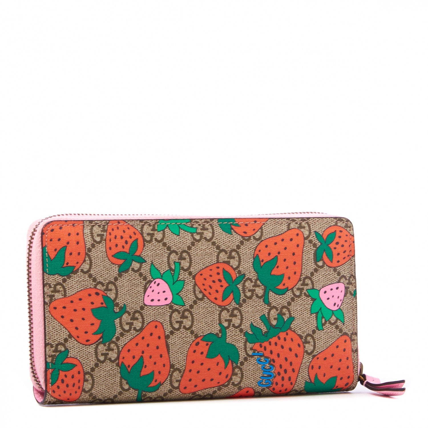 GUCCI GG SUPREME STRAWBERRY PRINTED ZIP-AROUND WALLET