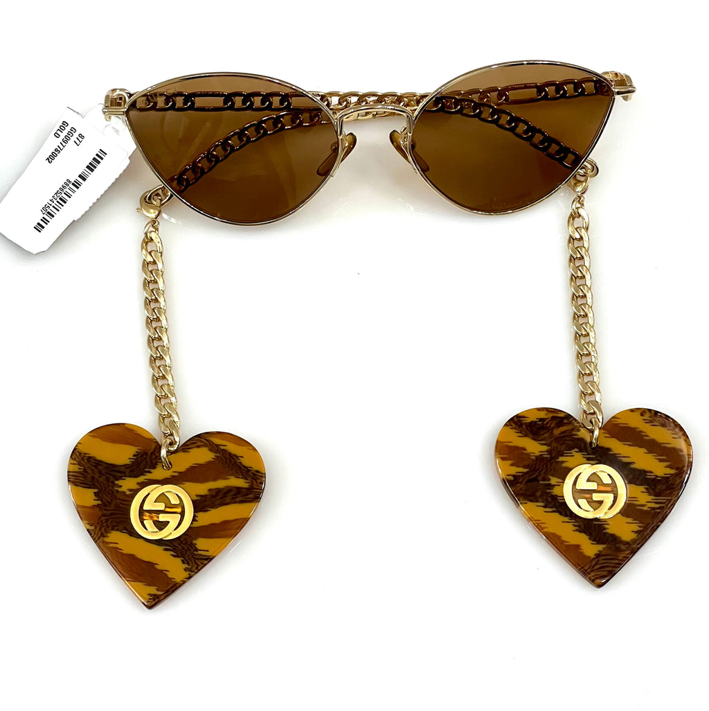 GUCCI GOLD CHAIN CAT-EYE SUNGLASSES