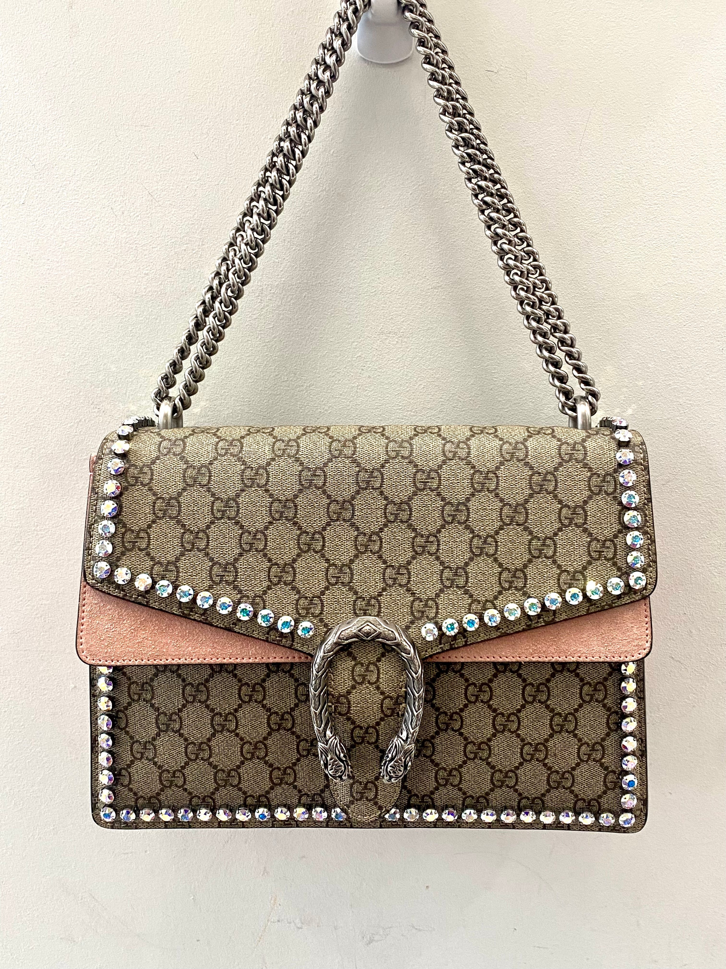 GUCCI GG SUPREME MONOGRAM DIONYSUS SUEDE CRYSTAL MEDIUM SHOULDER BAG