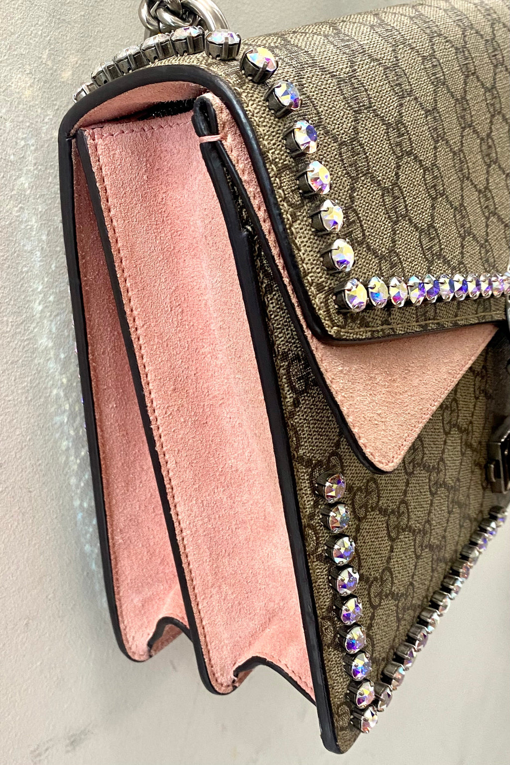 GUCCI GG SUPREME MONOGRAM DIONYSUS SUEDE CRYSTAL MEDIUM SHOULDER BAG