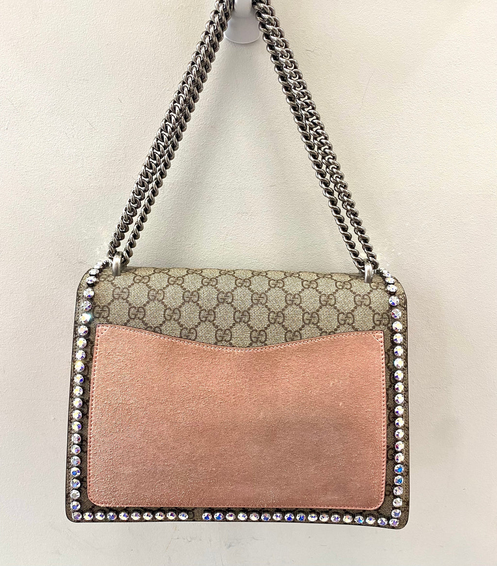GUCCI GG SUPREME MONOGRAM DIONYSUS SUEDE CRYSTAL MEDIUM SHOULDER BAG