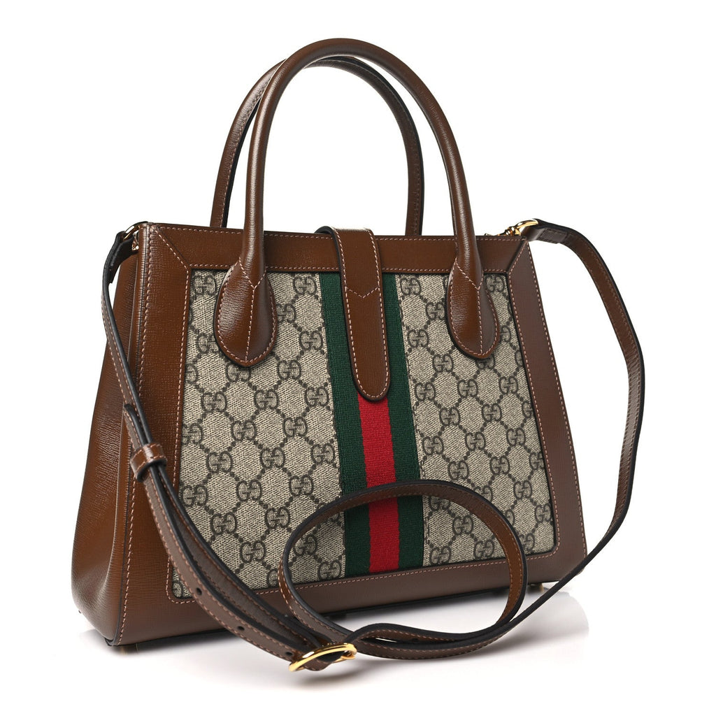 GUCCI GG SUPREME MONOGRAM AZALEA CALFSKIN WEB JACKIE 1961 TOTE BAG