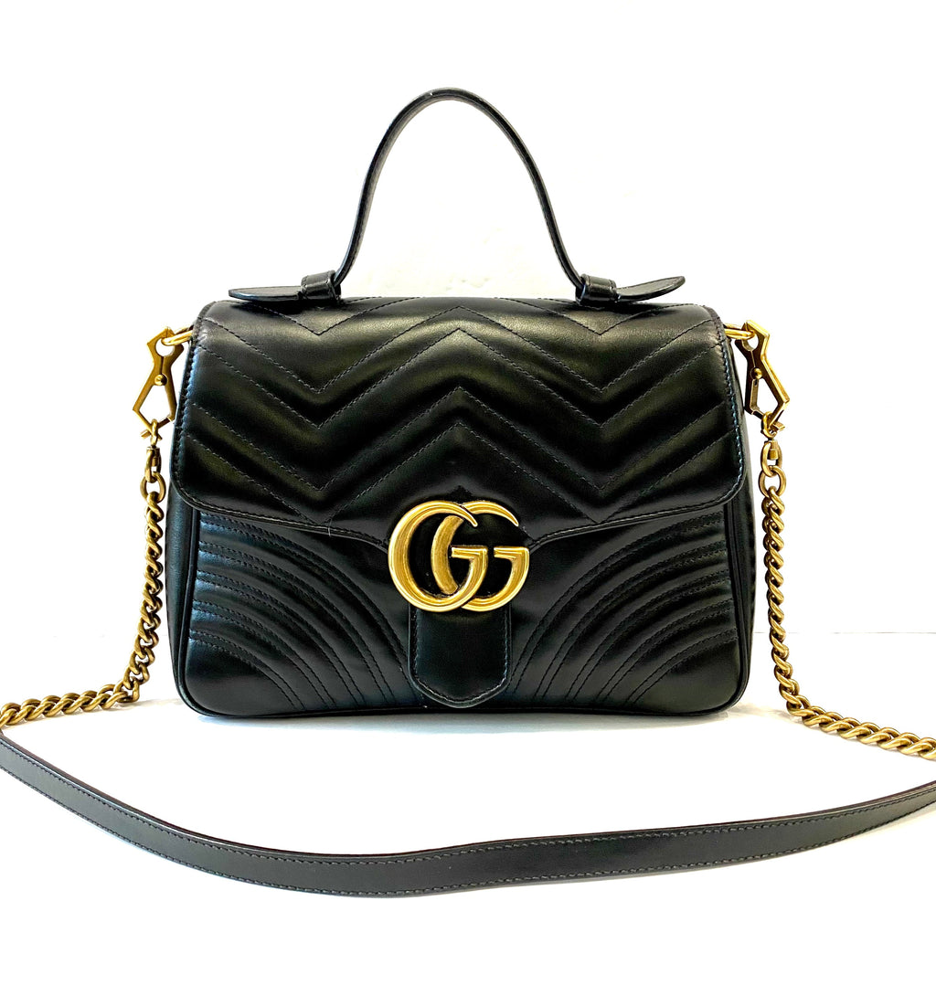 GUCCI GG MARMONT CALFSKIN LEATHER SMALL TOP HANDLE BAG