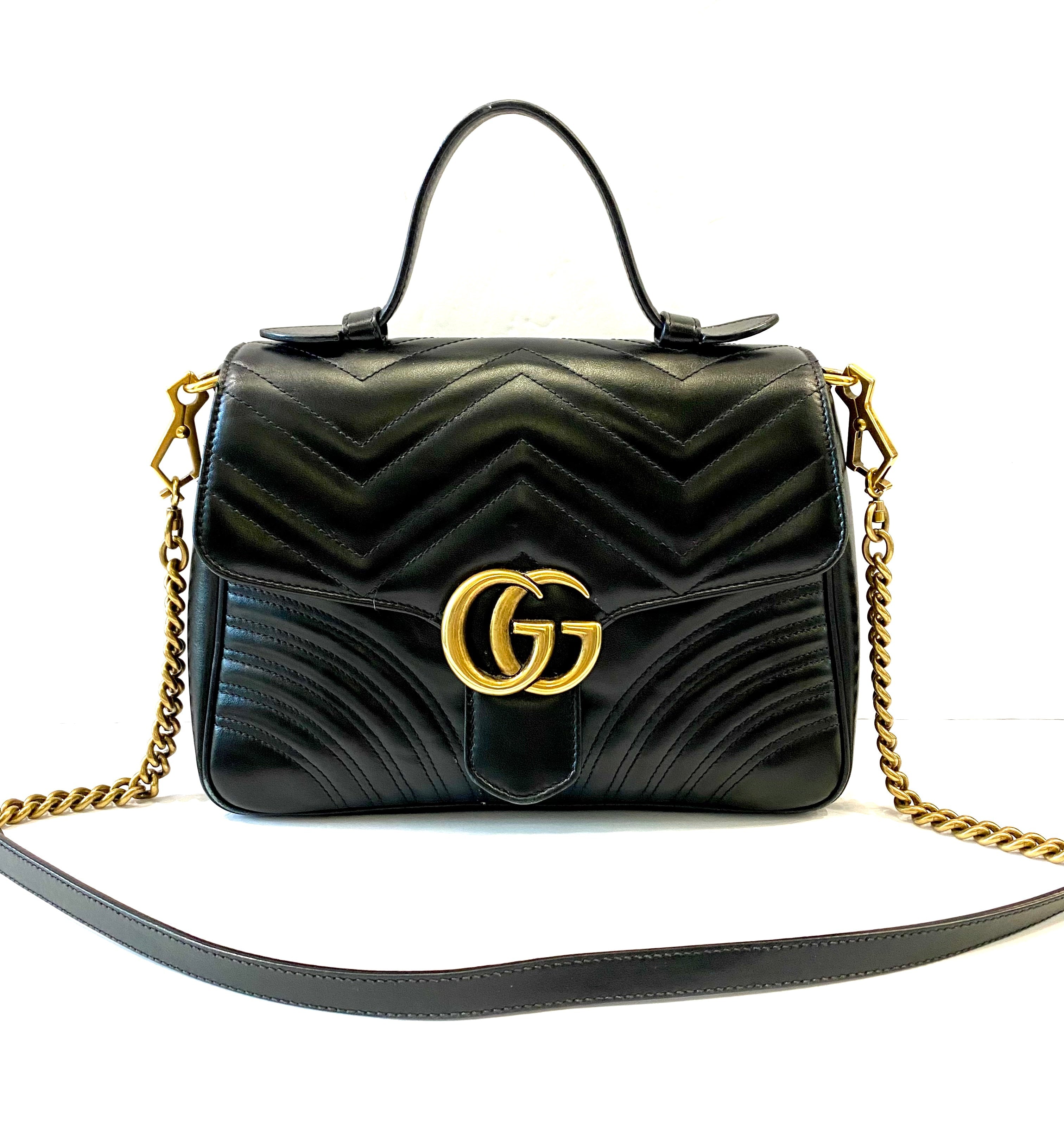GUCCI GG MARMONT CALFSKIN LEATHER SMALL TOP HANDLE BAG