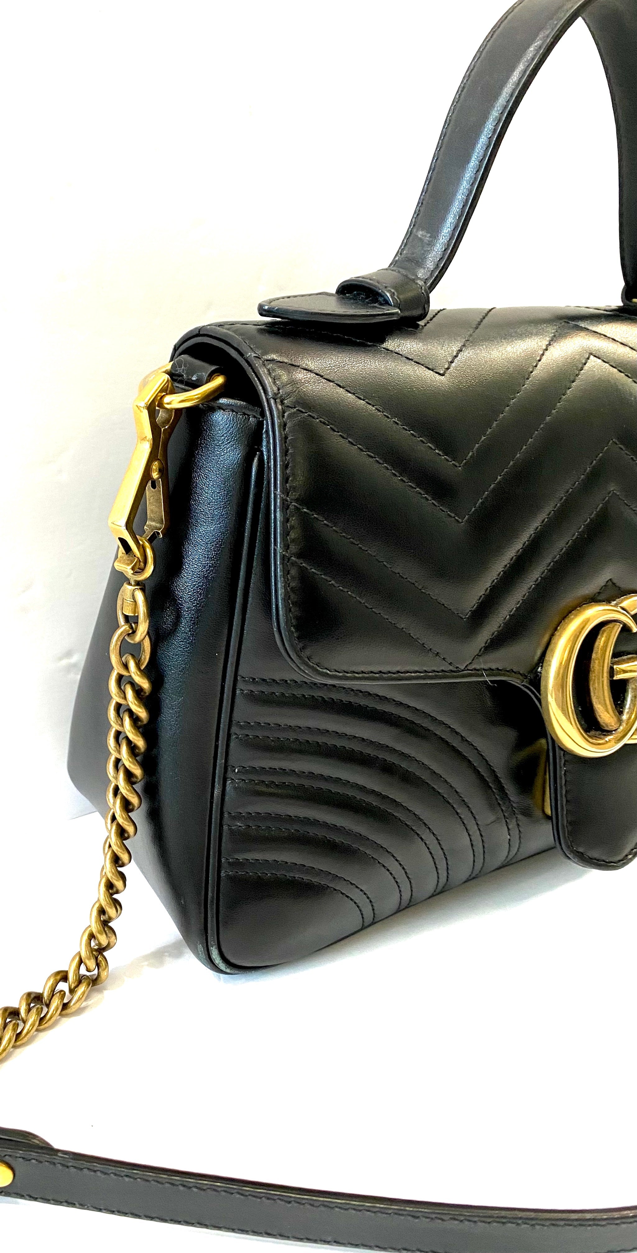 GUCCI GG MARMONT CALFSKIN LEATHER SMALL TOP HANDLE BAG