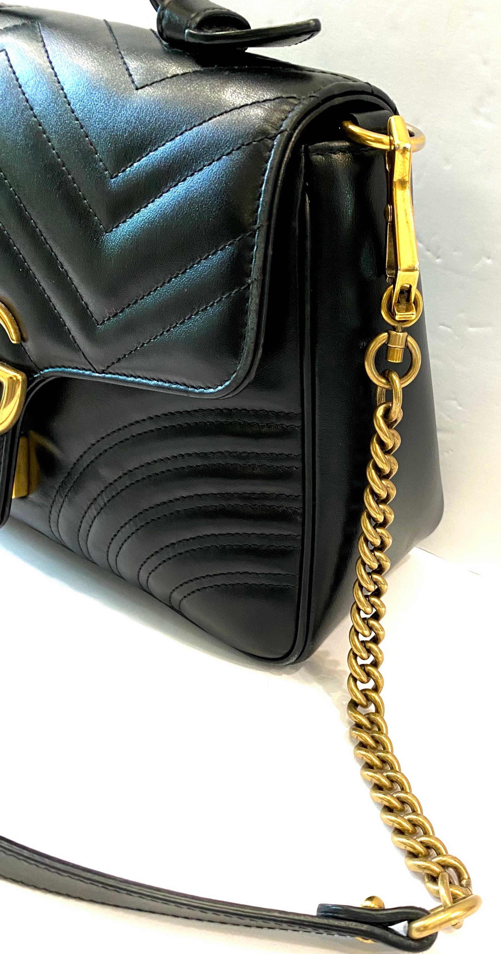 GUCCI GG MARMONT CALFSKIN LEATHER SMALL TOP HANDLE BAG
