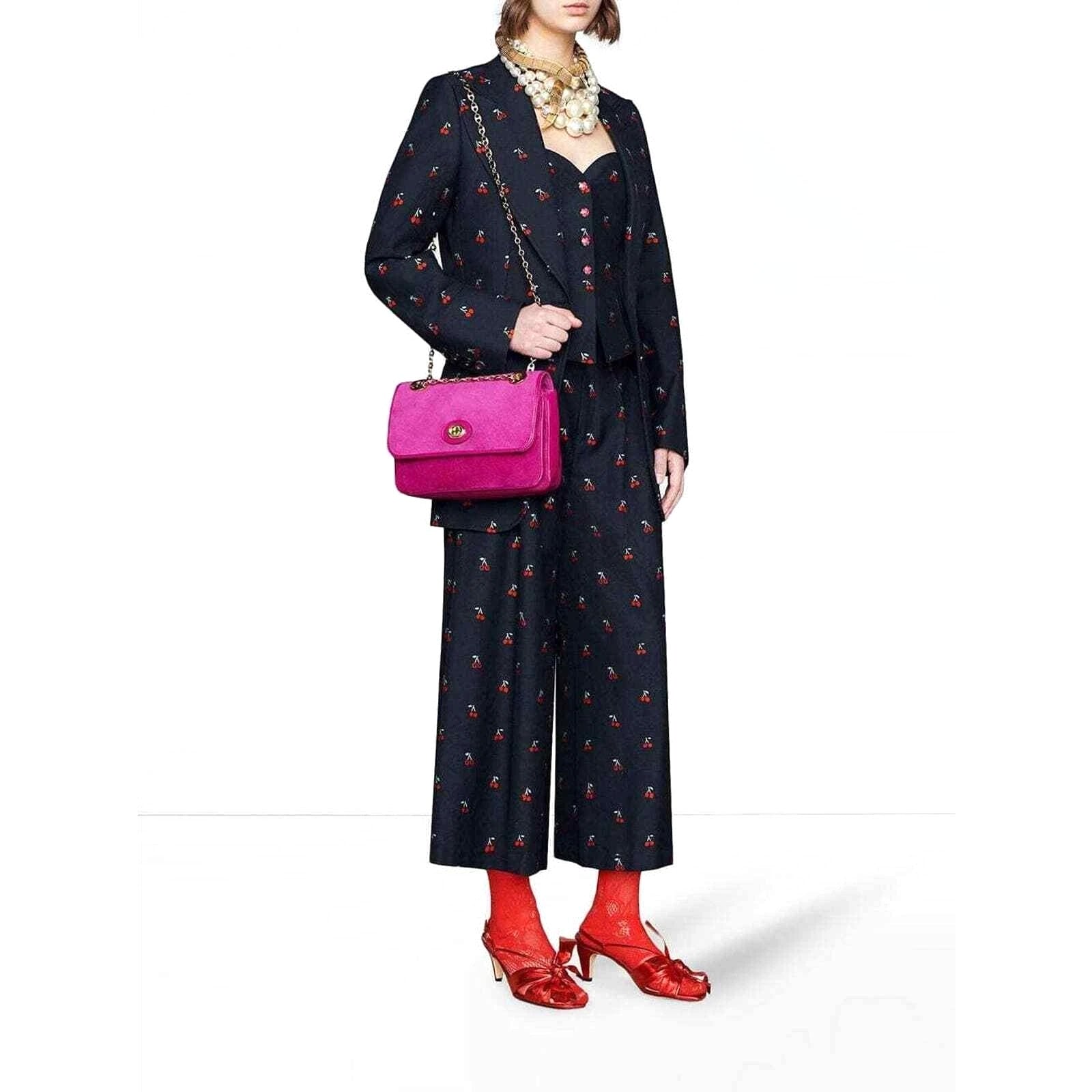 GUCCI MARINA SUEDE AZALEA CALFSKIN LEATHER SHOULDER BAG