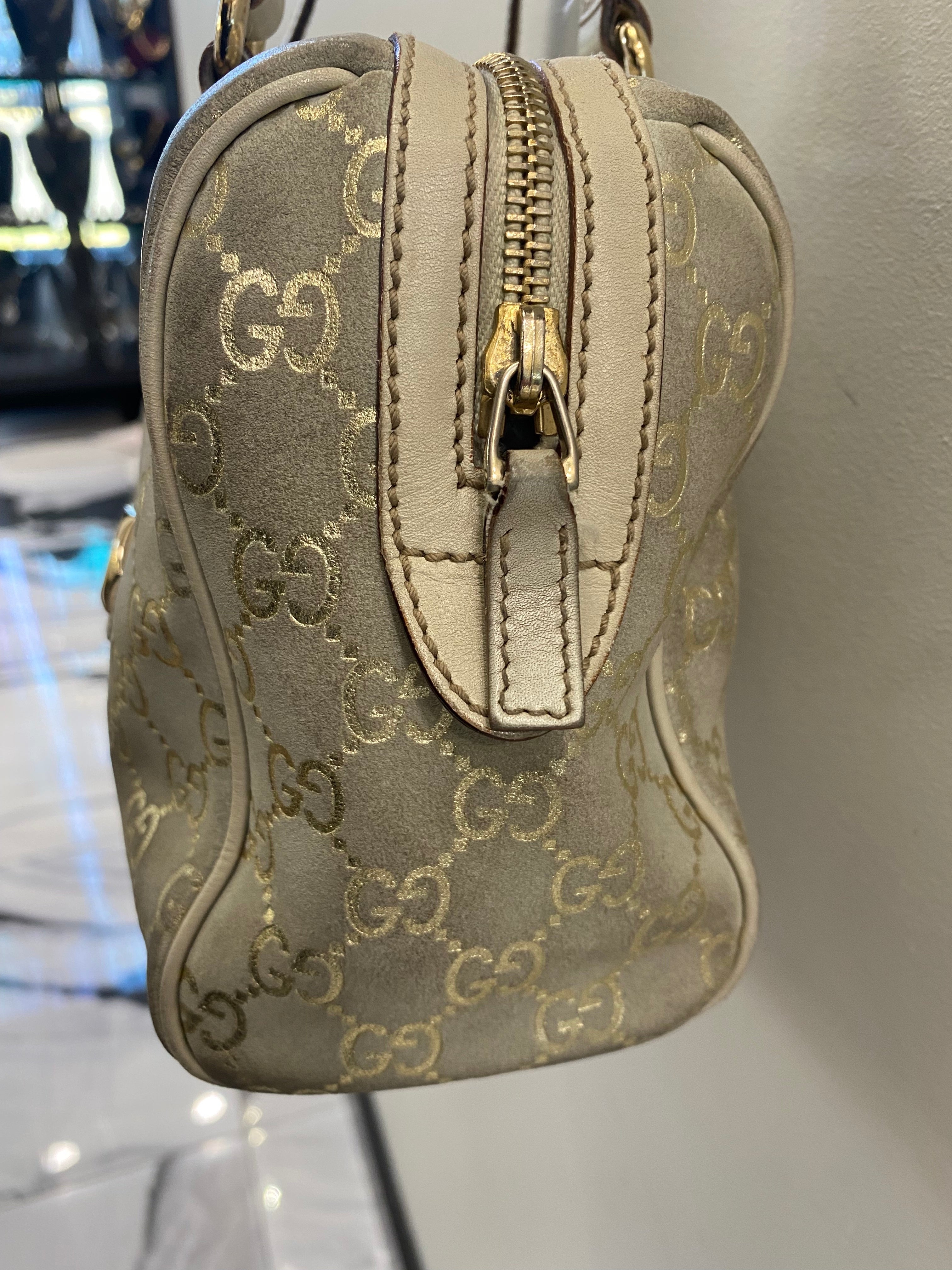 GUCCI GOLD MONOGRAM BOSTON SATCHEL