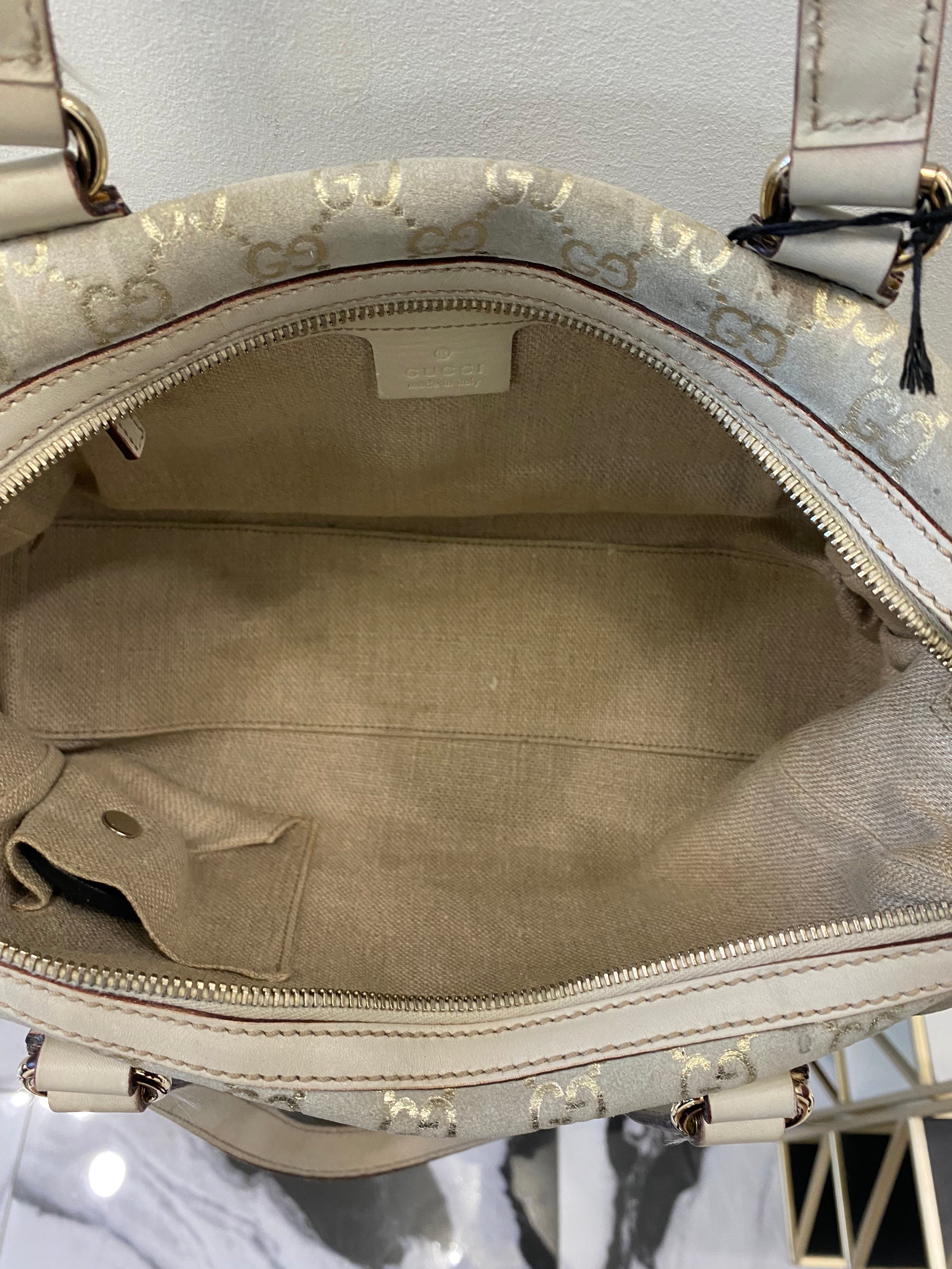 GUCCI GOLD MONOGRAM BOSTON SATCHEL