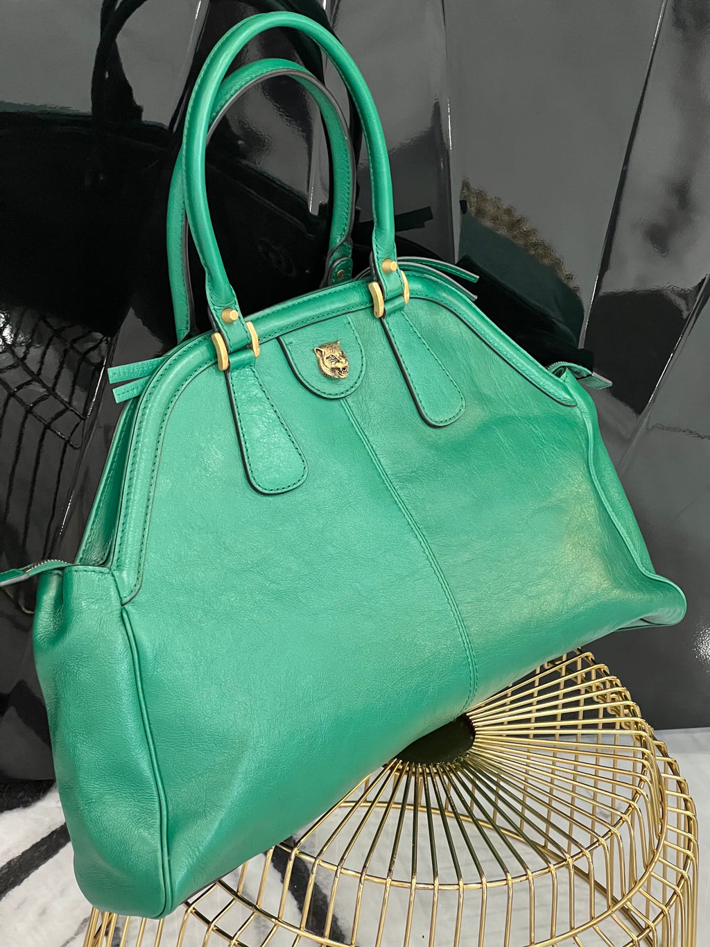 GUCCI LARGE RE BELLE LEATHER DOME BAG